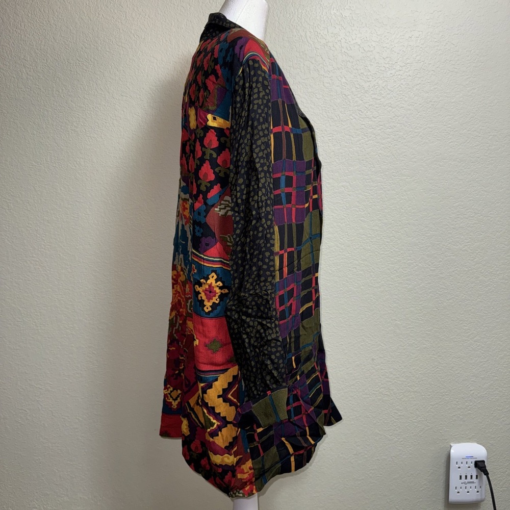Vtg CAROLE LITTLE Mixed Media Patchwork Blazer Jacket 16 Boho Artsy 90s - Picture 2 of 5